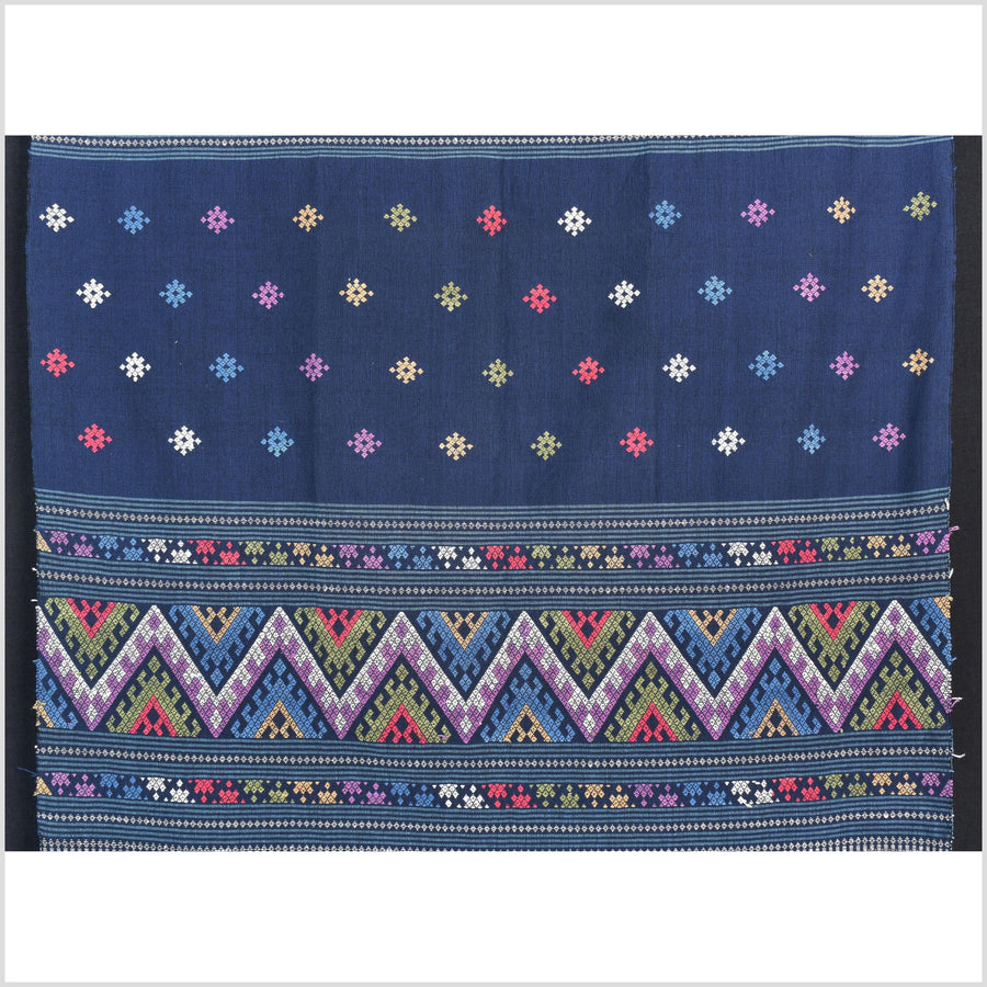 Tribal hilltribe runner tapestry, Laos Tai Lue boho textile, gray, brown, beige wedding gift blanket cotton throw natural dye ethnic decor ii144