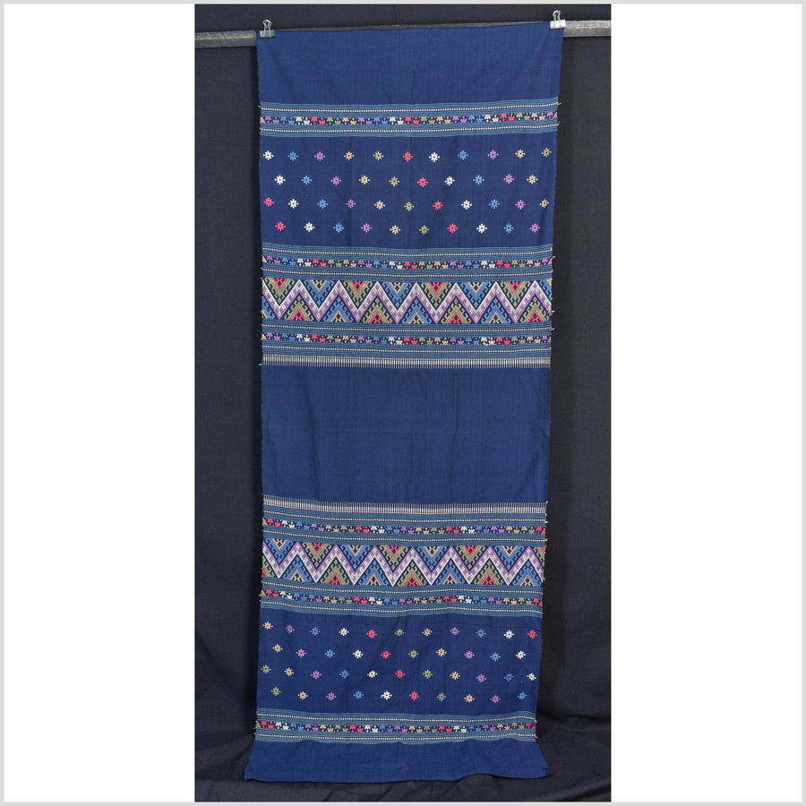Tribal hilltribe runner tapestry, Laos Tai Lue boho textile, gray, brown, beige wedding gift blanket cotton throw natural dye ethnic decor ii144