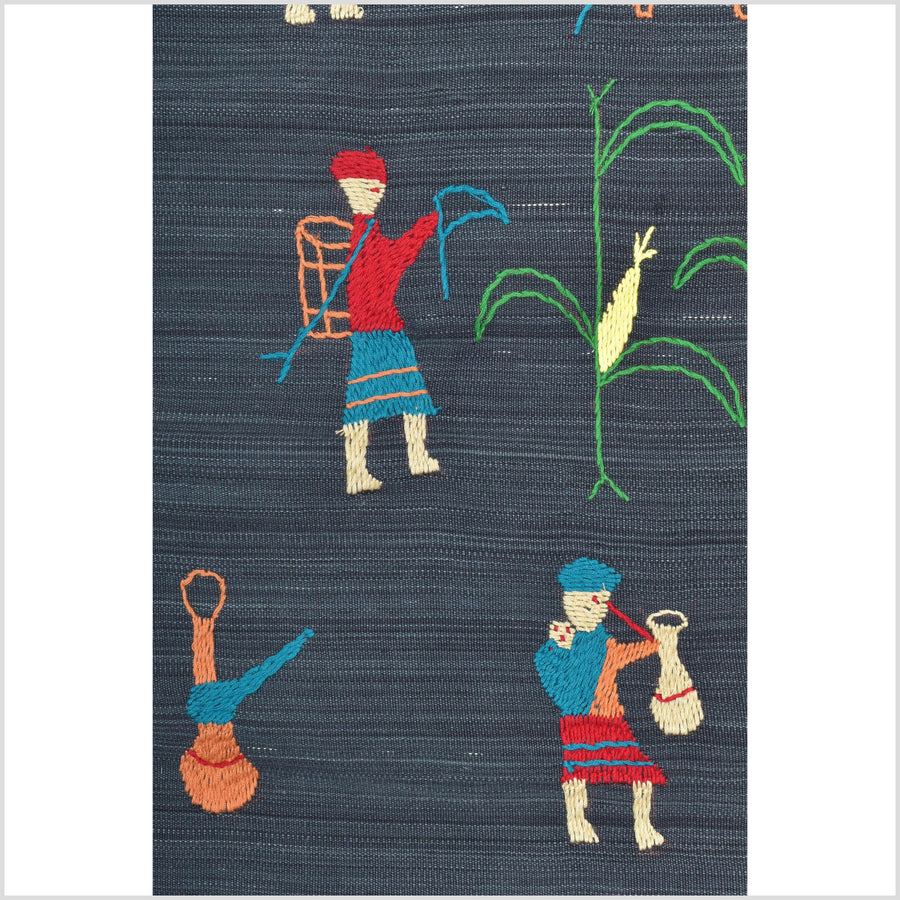 Dark indigo blue cotton story quilt Naga tribal textile ethnic embroidered boho fabric Burma hill tribe tapestry Thailand India Hmong II145