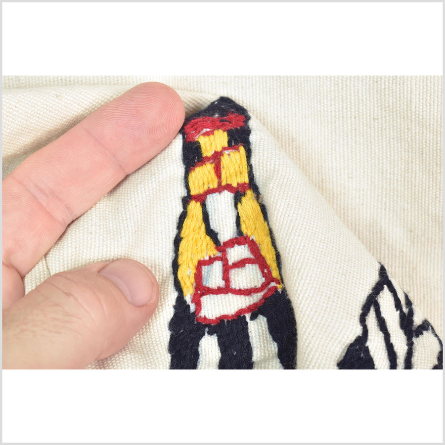 Caramel & off-white cotton story quilt Naga tribal textile ethnic embroidered boho fabric Burma hill tribe tapestry Thai India ii146