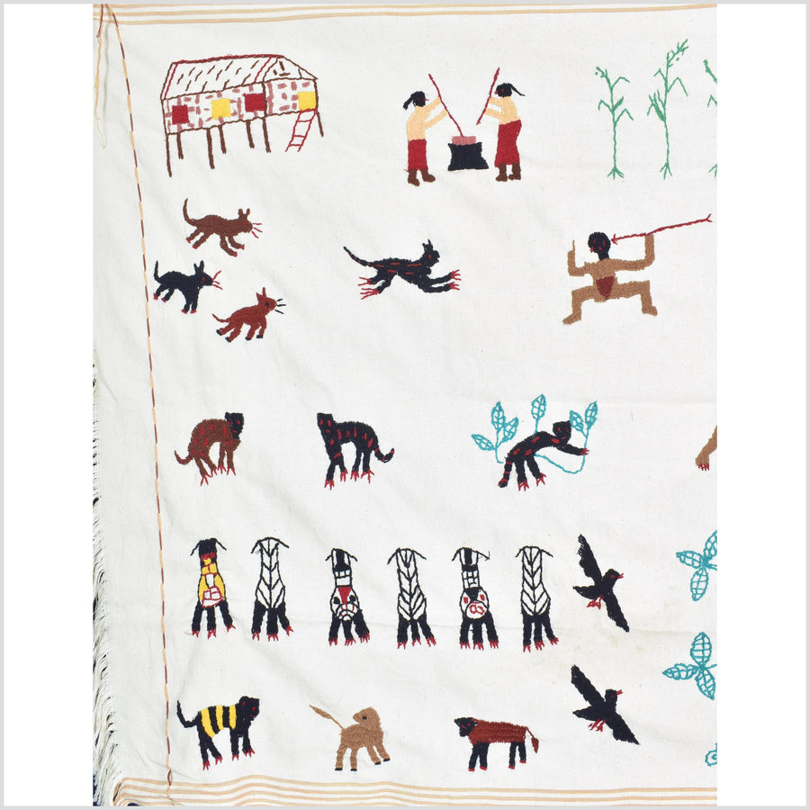 Caramel & off-white cotton story quilt Naga tribal textile ethnic embroidered boho fabric Burma hill tribe tapestry Thai India ii146