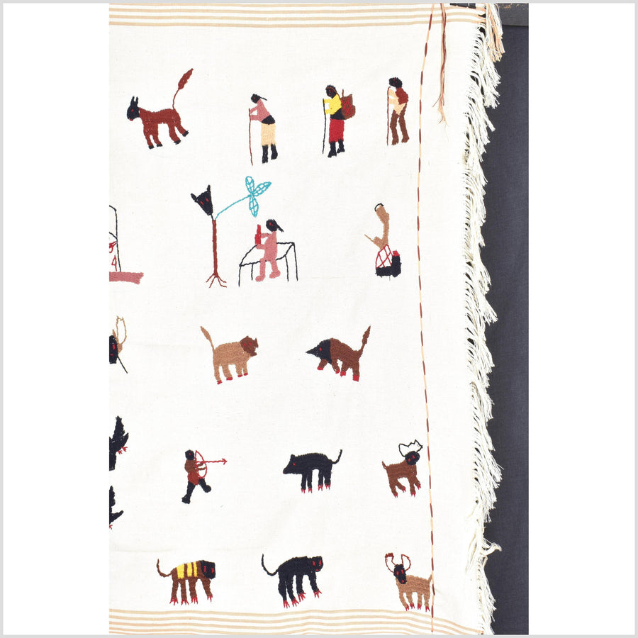 Caramel & off-white cotton story quilt Naga tribal textile ethnic embroidered boho fabric Burma hill tribe tapestry Thai India ii146