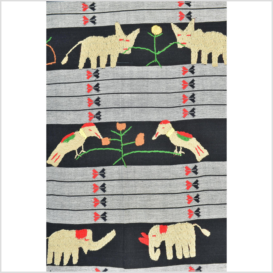 Unusual gray black grid style cotton story quilt Naga tribal textile ethnic embroidered boho fabric Burma hill tribe tapestry Thailand India Hmong II151