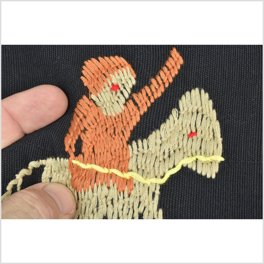 Pitch black cotton story quilt Naga tribal textile ethnic embroidered boho fabric Burma hill tribe tapestry Thailand India Hmong II152