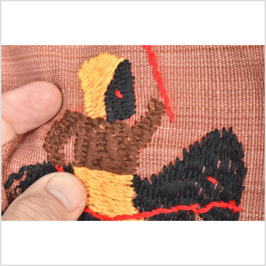 Huge blush pink cotton story quilt Naga tribal textile ethnic embroidered boho fabric Burma hill tribe tapestry Thailand India Hmong II155