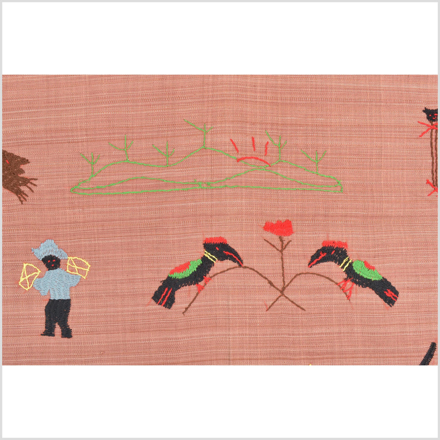 Huge blush pink cotton story quilt Naga tribal textile ethnic embroidered boho fabric Burma hill tribe tapestry Thailand India Hmong II155