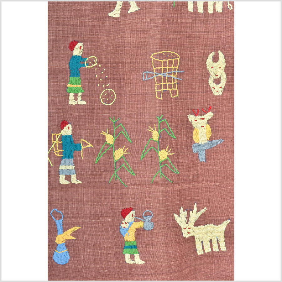 Dark blush pink cotton story quilt Naga tribal textile ethnic embroidered boho fabric Burma hill tribe tapestry Thailand India Hmong II157