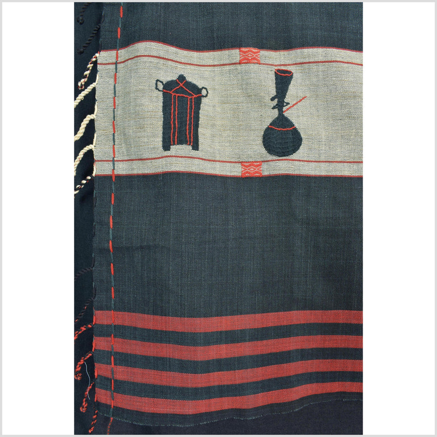 Vintage gray & indigo blue cotton story quilt Naga tribal textile ethnic embroidered boho fabric Burma hill tribe tapestry Thai India II158