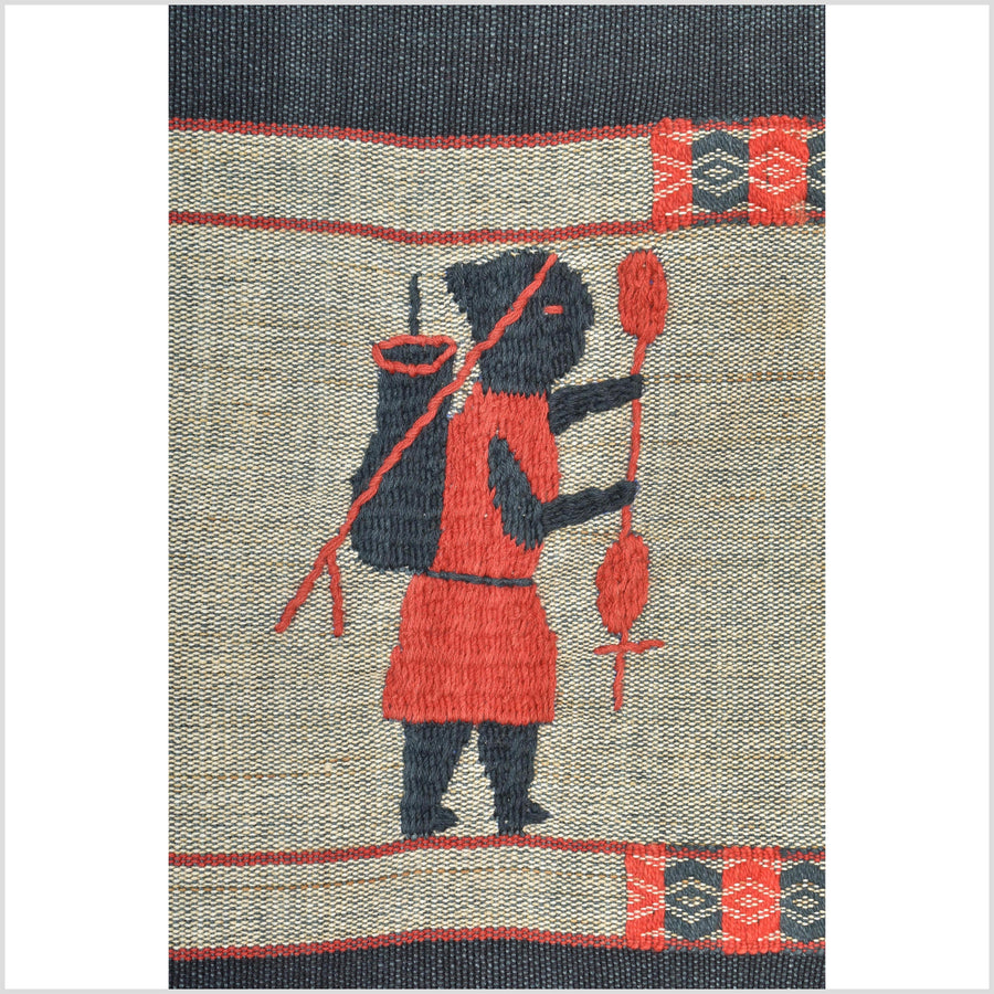 Vintage gray & indigo blue cotton story quilt Naga tribal textile ethnic embroidered boho fabric Burma hill tribe tapestry Thai India II158