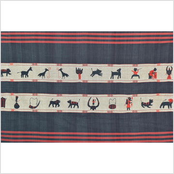 Vintage gray & indigo blue cotton story quilt Naga tribal textile ethnic embroidered boho fabric Burma hill tribe tapestry Thai India II158