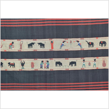 Wonderful vintage gray & indigo blue cotton story quilt Naga tribal textile ethnic embroidered boho fabric Burma hill tribe tapestry Thai India II159