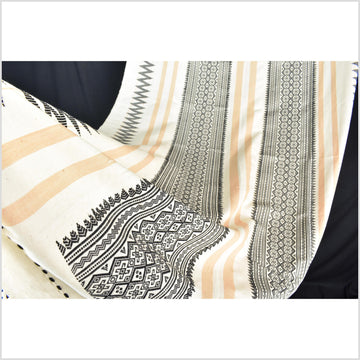 Tribal home decor ethnic Naga blanket unique, off-white and tan, handwoven cotton throw boho Thailand Burma India tapestry ii161