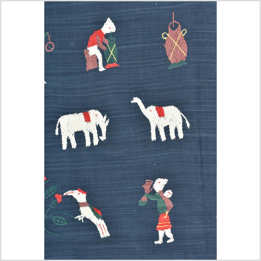 Rich marine blue cotton story quilt Naga tribal textile ethnic embroidered boho fabric Burma hill tribe tapestry Thailand India Hmong II162