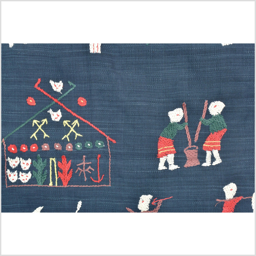 Rich marine blue cotton story quilt Naga tribal textile ethnic embroidered boho fabric Burma hill tribe tapestry Thailand India Hmong II162