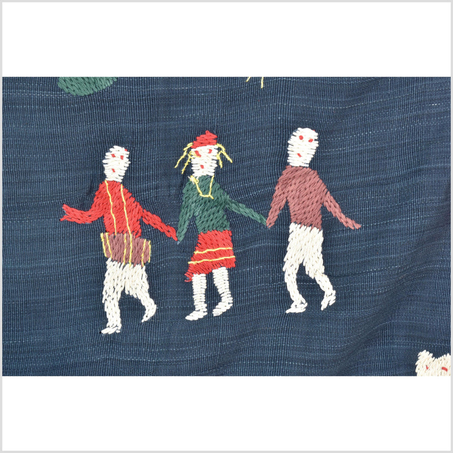 Rich marine blue cotton story quilt Naga tribal textile ethnic embroidered boho fabric Burma hill tribe tapestry Thailand India Hmong II162