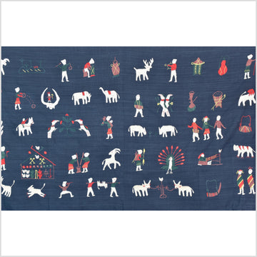 Rich marine blue cotton story quilt Naga tribal textile ethnic embroidered boho fabric Burma hill tribe tapestry Thailand India Hmong II162