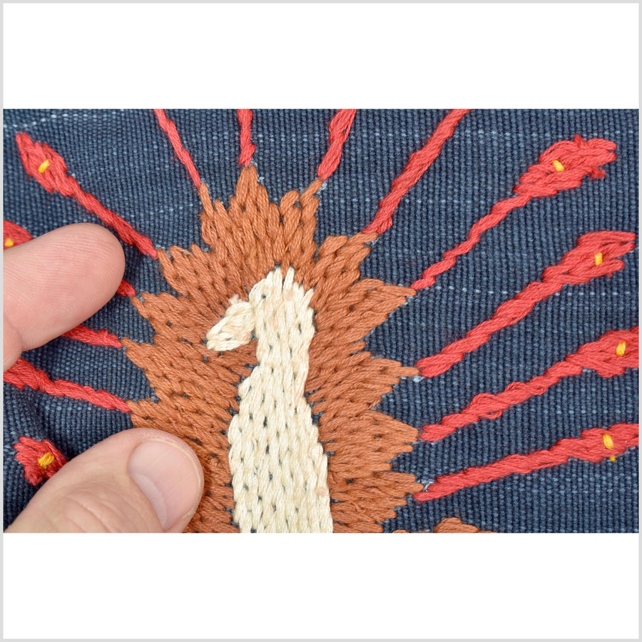 Rich marine blue cotton story quilt Naga tribal textile ethnic embroidered boho fabric Burma hill tribe tapestry Thailand India Hmong II163