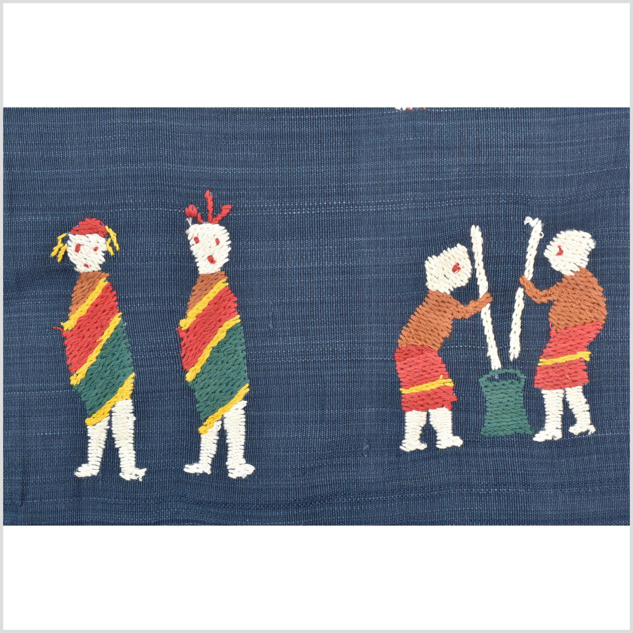 Rich marine blue cotton story quilt Naga tribal textile ethnic embroidered boho fabric Burma hill tribe tapestry Thailand India Hmong II163