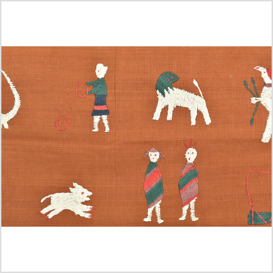 Saffron orange cotton story quilt Naga tribal textile ethnic embroidered boho fabric Burma hill tribe tapestry Thai India Hmong II164
