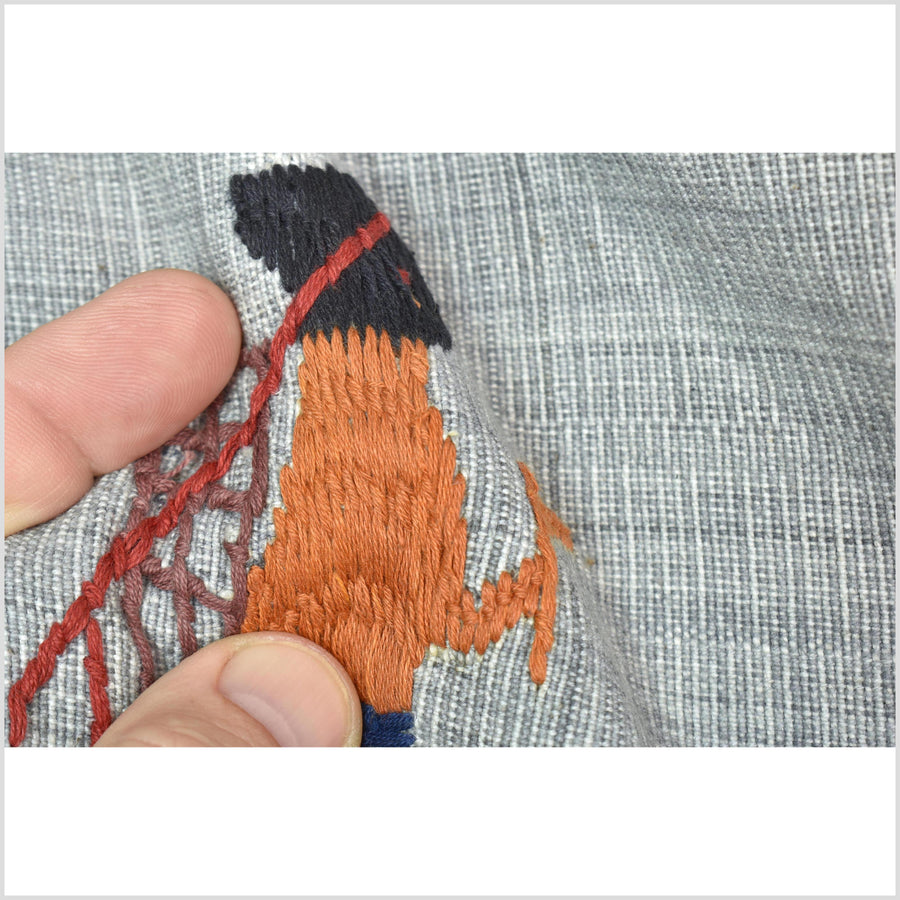 Warm gray cotton story quilt Naga tribal textile ethnic embroidered boho fabric Burma hill tribe tapestry Thai India Hmong II166