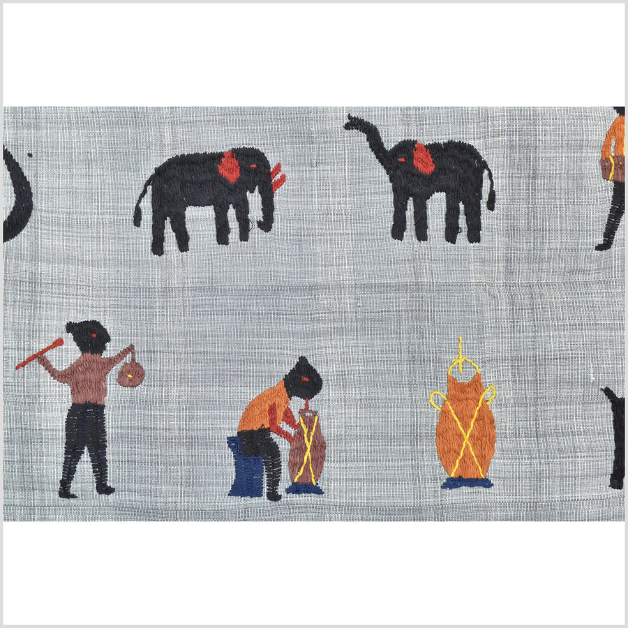 Warm gray cotton story quilt Naga tribal textile ethnic embroidered boho fabric Burma hill tribe tapestry Thai India Hmong II166