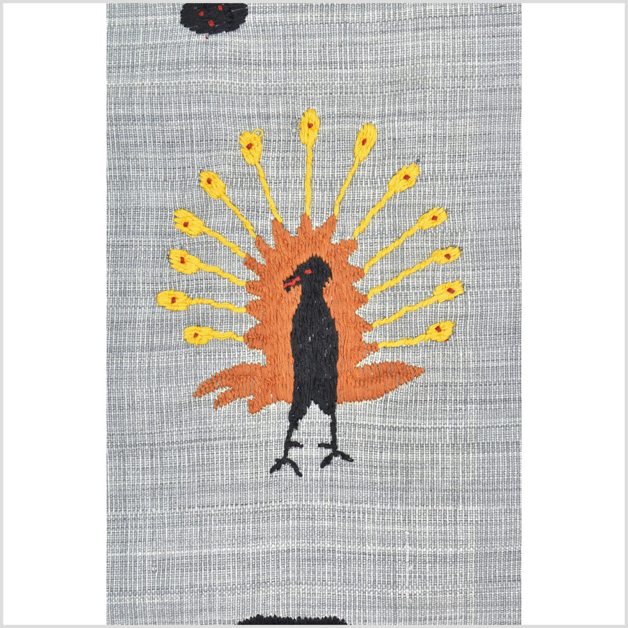 Warm gray cotton story quilt Naga tribal textile ethnic embroidered boho fabric Burma hill tribe tapestry Thai India Hmong II166