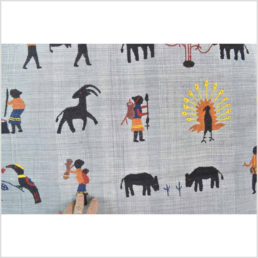 Warm gray cotton story quilt Naga tribal textile ethnic embroidered boho fabric Burma hill tribe tapestry Thai India Hmong II166