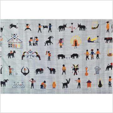 Warm gray cotton story quilt Naga tribal textile ethnic embroidered boho fabric Burma hill tribe tapestry Thai India Hmong II166