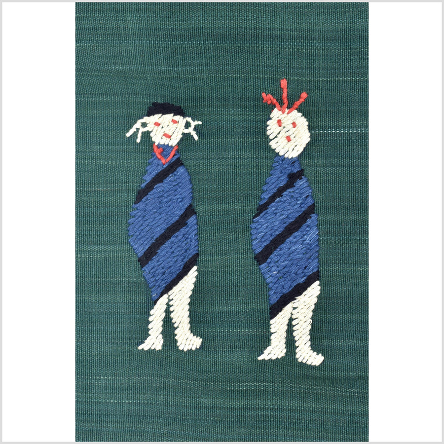 Dark green cotton story quilt Naga tribal textile ethnic embroidered boho fabric Burma hill tribe tapestry Thai India Hmong II168