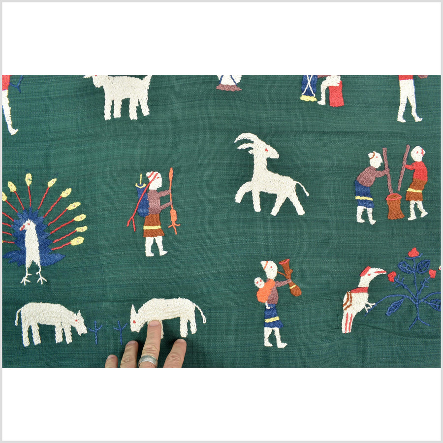 Dark green cotton story quilt Naga tribal textile ethnic embroidered boho fabric Burma hill tribe tapestry Thai India Hmong II169