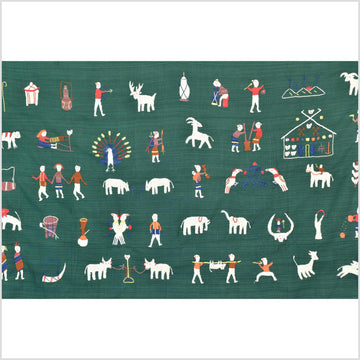 Dark green cotton story quilt Naga tribal textile ethnic embroidered boho fabric Burma hill tribe tapestry Thai India Hmong II169