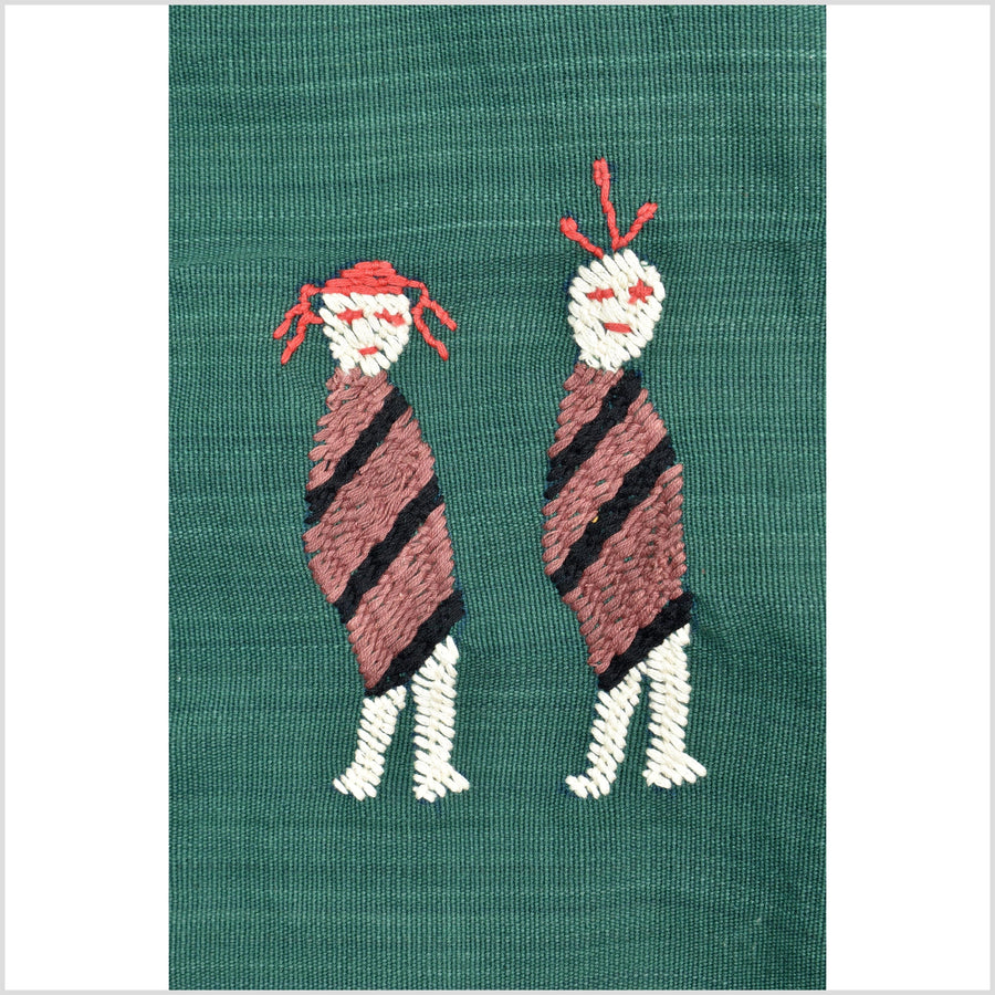Dark green cotton story quilt Naga tribal textile ethnic embroidered boho fabric Burma hill tribe tapestry Thai India Hmong II170