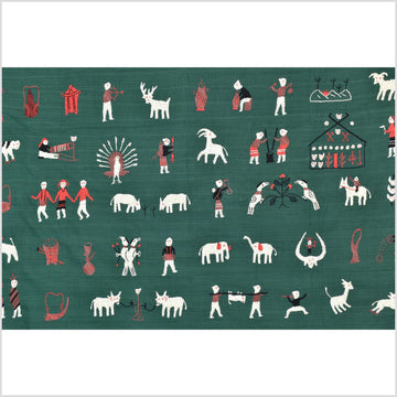 Dark green cotton story quilt Naga tribal textile ethnic embroidered boho fabric Burma hill tribe tapestry Thai India Hmong II170