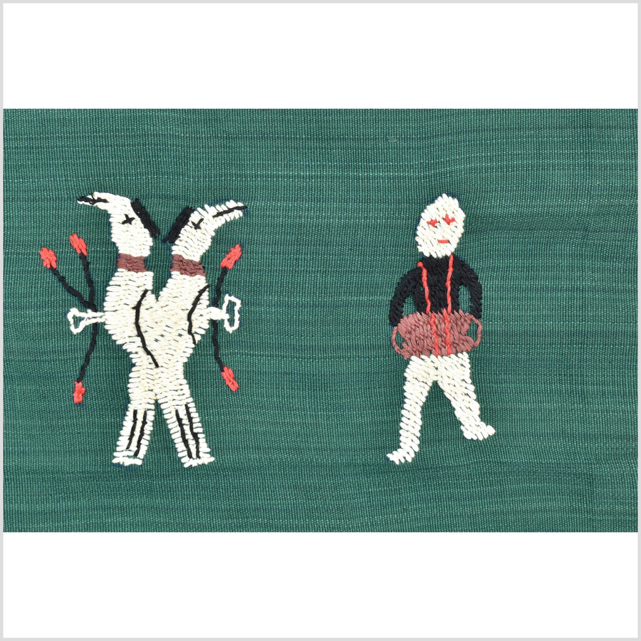 Dark green cotton story quilt Naga tribal textile ethnic embroidered boho fabric Burma hill tribe tapestry Thai India Hmong II170