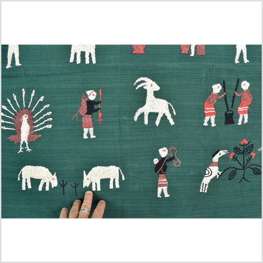 Dark green cotton story quilt Naga tribal textile ethnic embroidered boho fabric Burma hill tribe tapestry Thai India Hmong II170