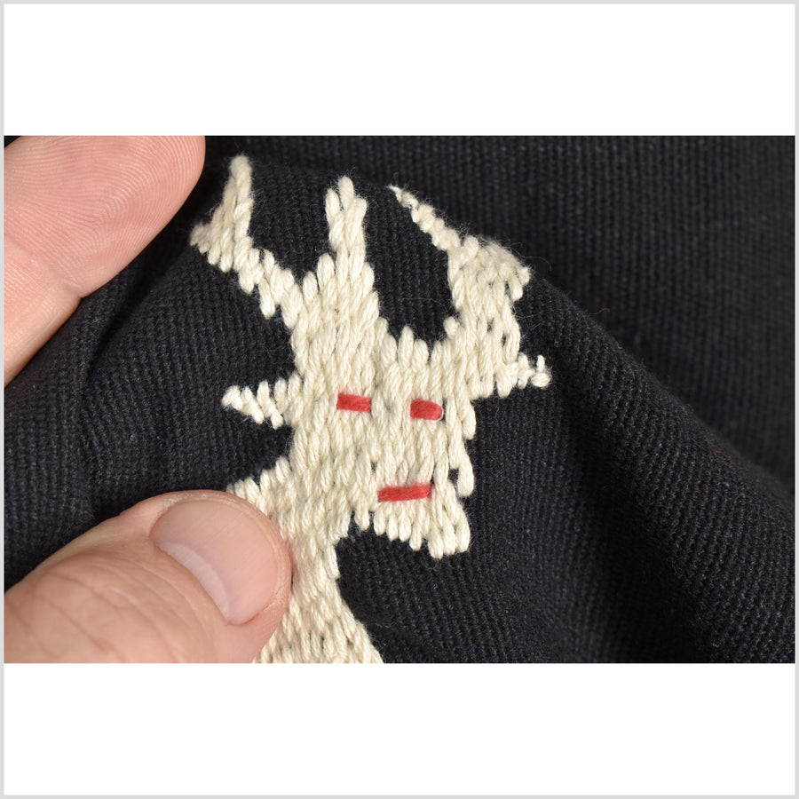 Pitch black cotton story quilt Naga tribal textile ethnic embroidered boho fabric Burma hill tribe tapestry Thai India Hmong II171