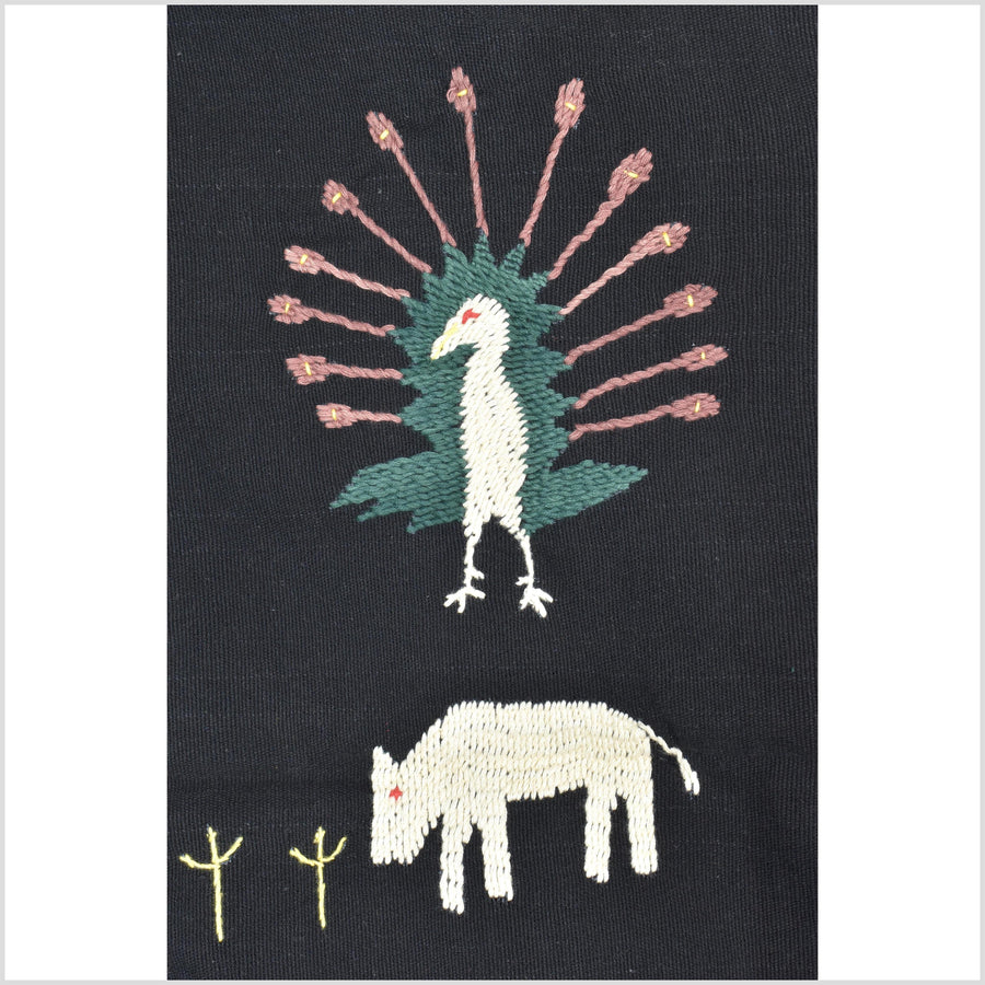 Pitch black cotton story quilt Naga tribal textile ethnic embroidered boho fabric Burma hill tribe tapestry Thai India Hmong II171