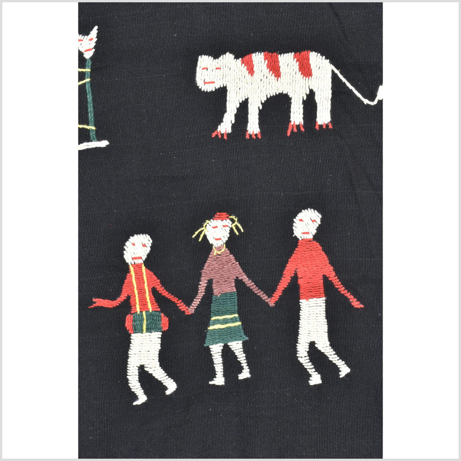 Pitch black cotton story quilt Naga tribal textile ethnic embroidered boho fabric Burma hill tribe tapestry Thai India Hmong II171