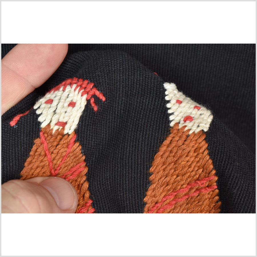 Pitch black cotton story quilt Naga tribal textile ethnic embroidered boho fabric Burma hill tribe tapestry Thai India Hmong II172