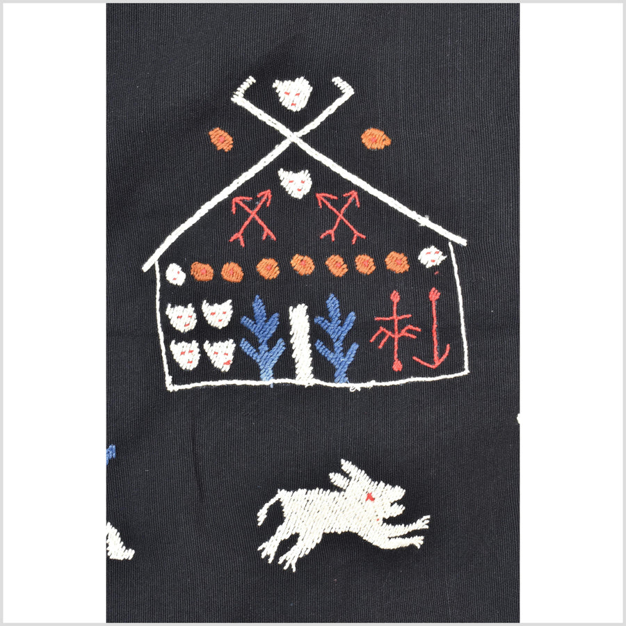 Pitch black cotton story quilt Naga tribal textile ethnic embroidered boho fabric Burma hill tribe tapestry Thai India Hmong II172