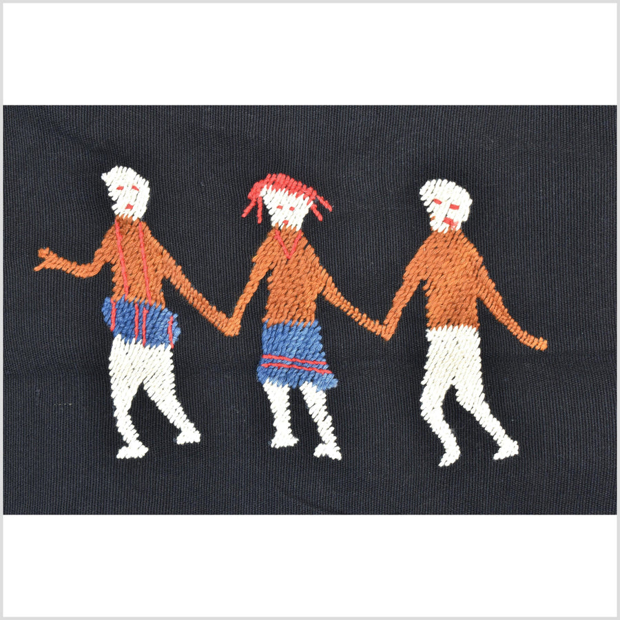 Pitch black cotton story quilt Naga tribal textile ethnic embroidered boho fabric Burma hill tribe tapestry Thai India Hmong II172