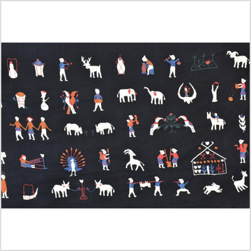 Pitch black cotton story quilt Naga tribal textile ethnic embroidered boho fabric Burma hill tribe tapestry Thai India Hmong II172