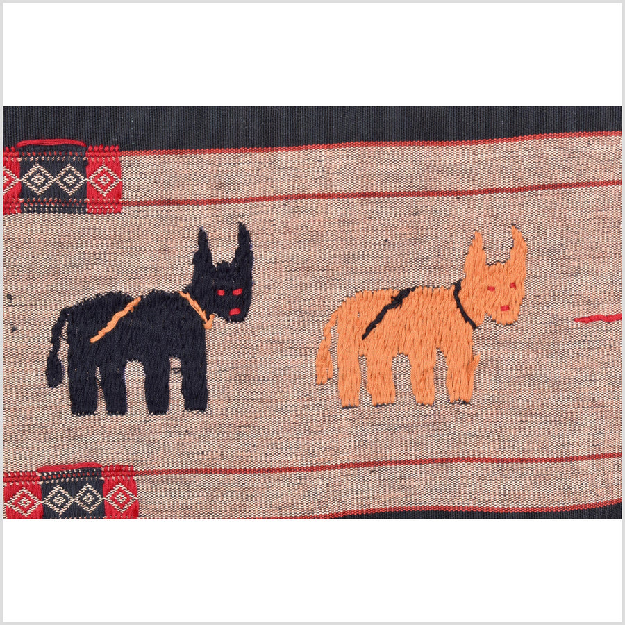 Black & blue peach cotton story quilt Naga tribal textile ethnic embroidered boho fabric Burma hill tribe tapestry Thai India Hmong II173