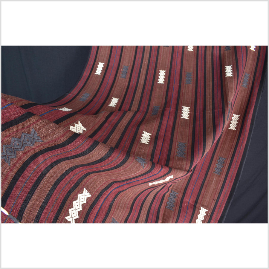 Tribal home decor ethnic Naga blanket unique, black, blush, red, handwoven cotton throw boho Thailand Burma India tapestry ii174