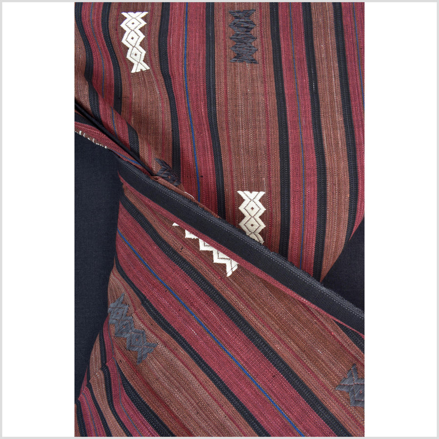 Tribal home decor ethnic Naga blanket unique, black, blush, red, handwoven cotton throw boho Thailand Burma India tapestry ii174