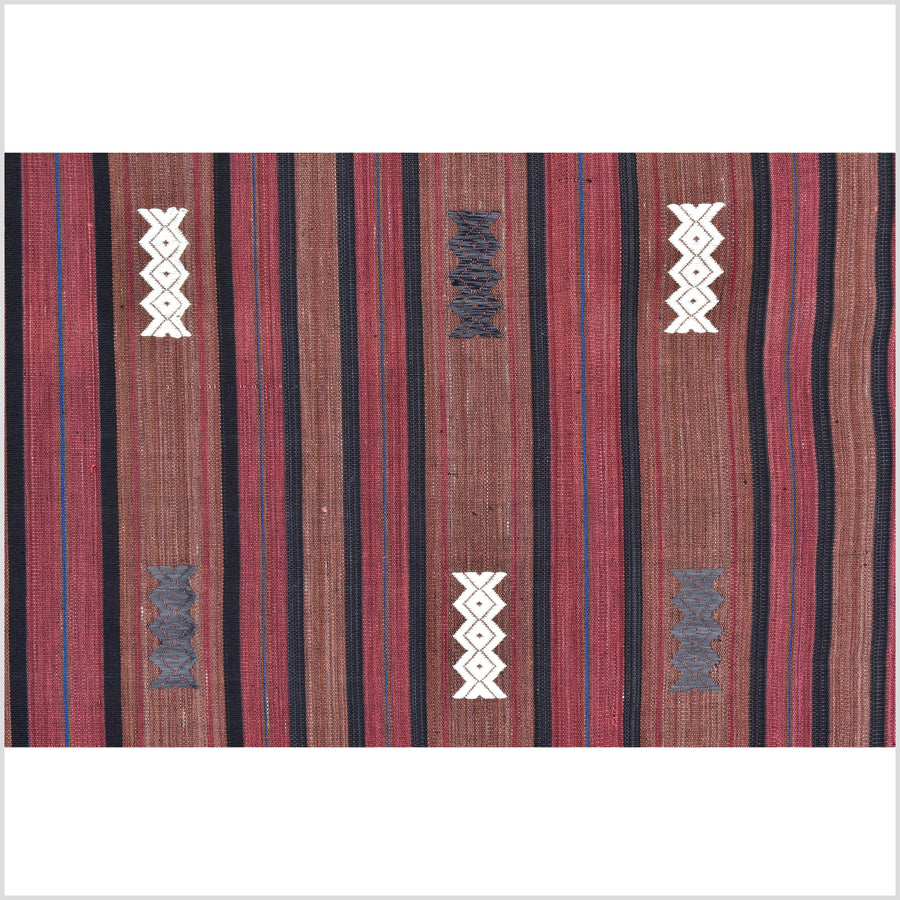 Tribal home decor ethnic Naga blanket unique, black, blush, red, handwoven cotton throw boho Thailand Burma India tapestry ii174