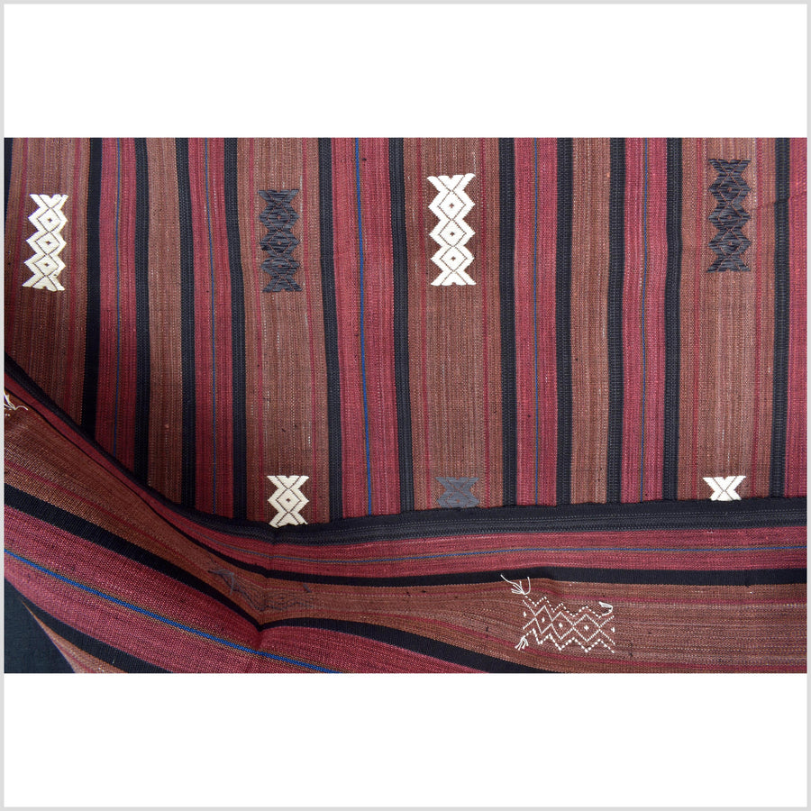 Tribal home decor ethnic Naga blanket unique, black, blush, red, handwoven cotton throw boho Thailand Burma India tapestry ii174