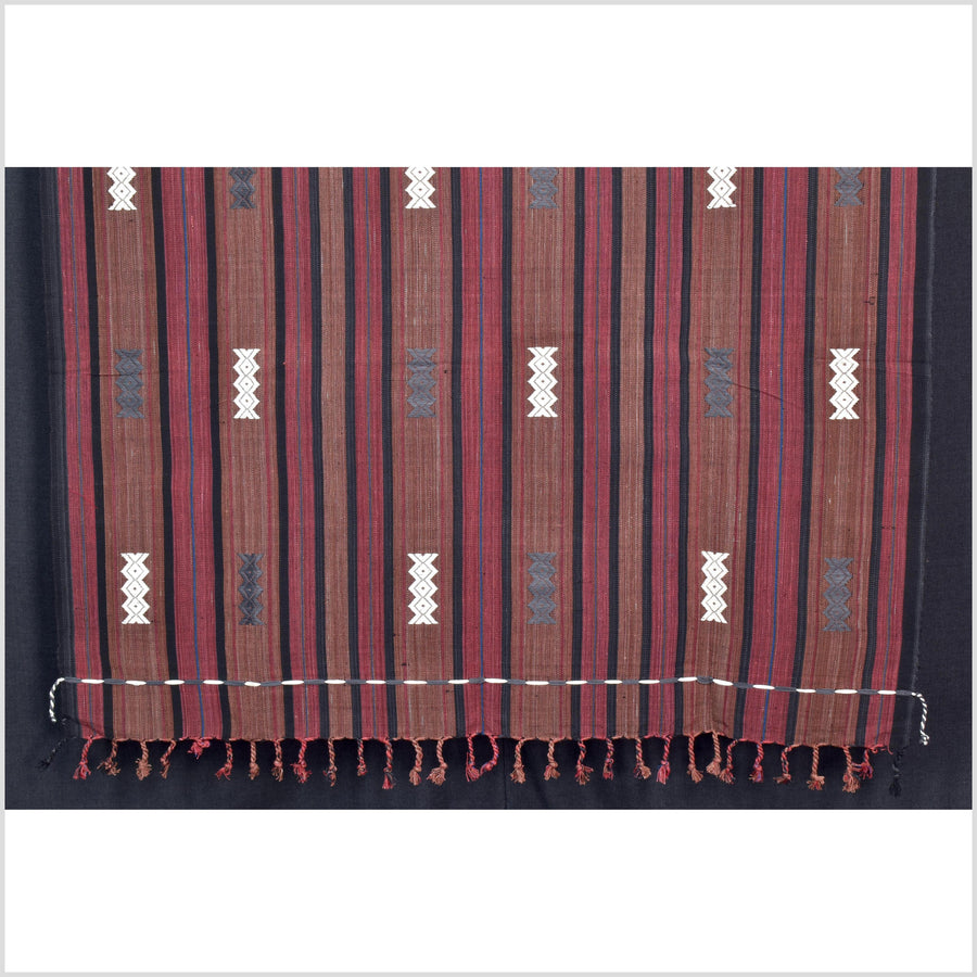 Tribal home decor ethnic Naga blanket unique, black, blush, red, handwoven cotton throw boho Thailand Burma India tapestry ii174