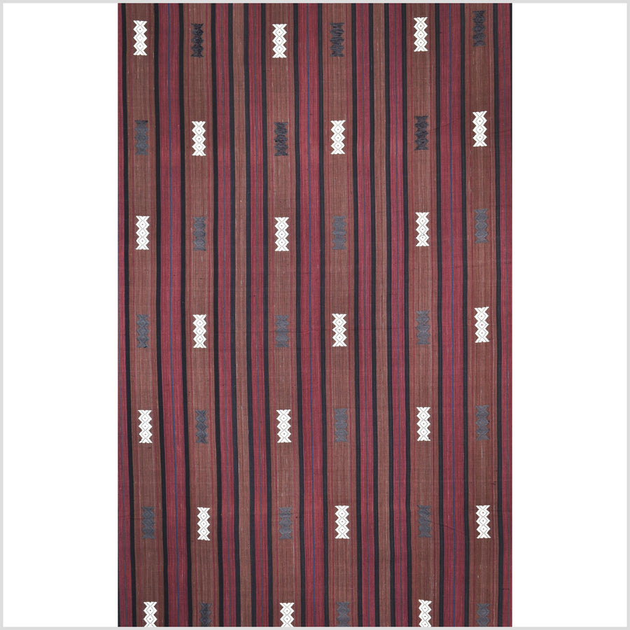 Tribal home decor ethnic Naga blanket unique, black, blush, red, handwoven cotton throw boho Thailand Burma India tapestry ii174