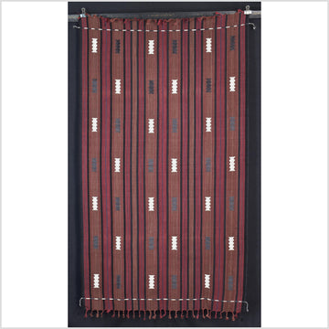 Tribal home decor ethnic Naga blanket unique, black, blush, red, handwoven cotton throw boho Thailand Burma India tapestry ii174